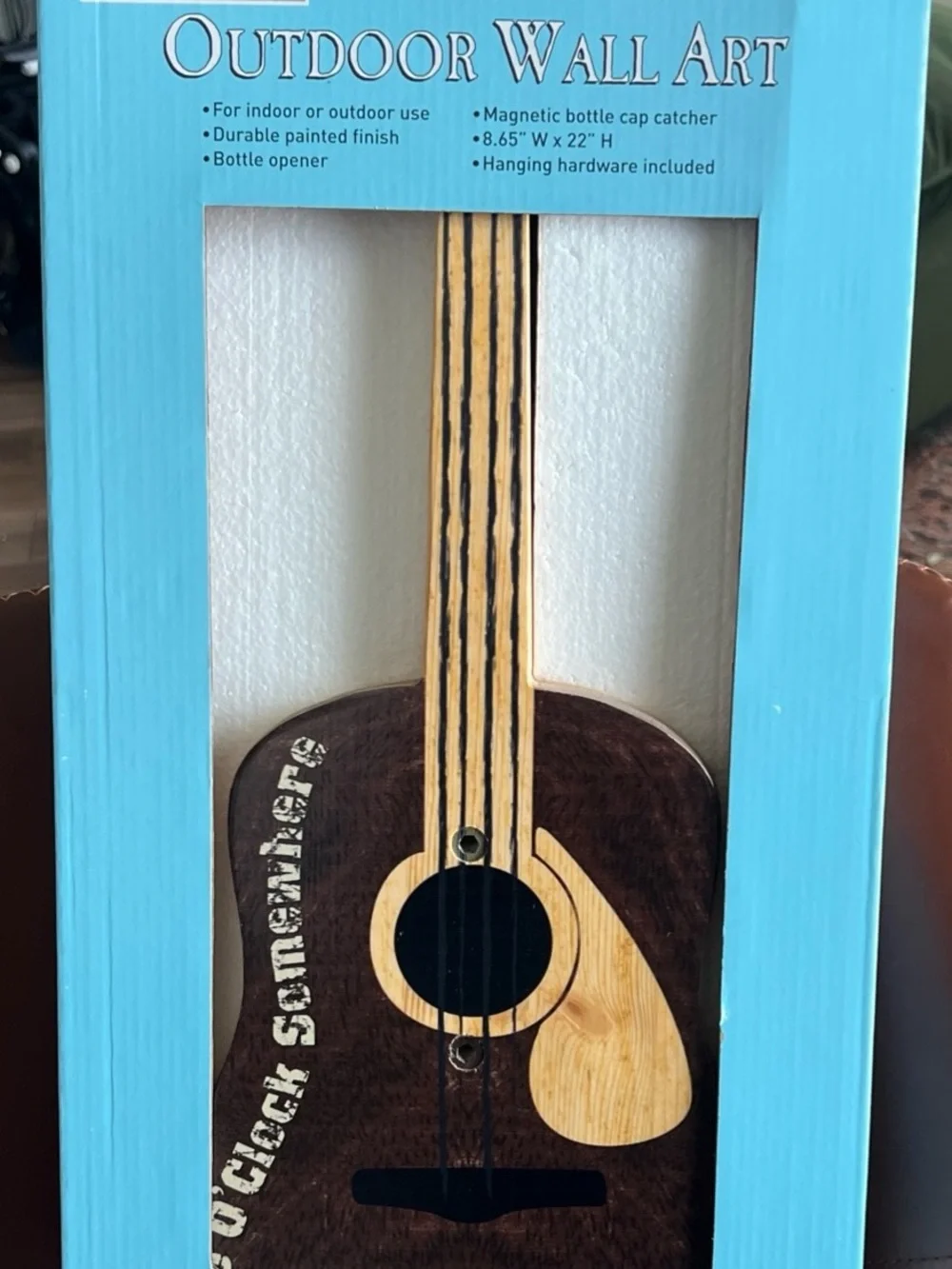Outdoor Wall Art Acoustic Guitar Decor - Brown & Natural